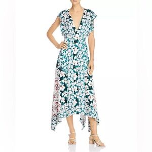 Rebecca Taylor Green and White Asymmetrical Sundress with Flutter Sleeves